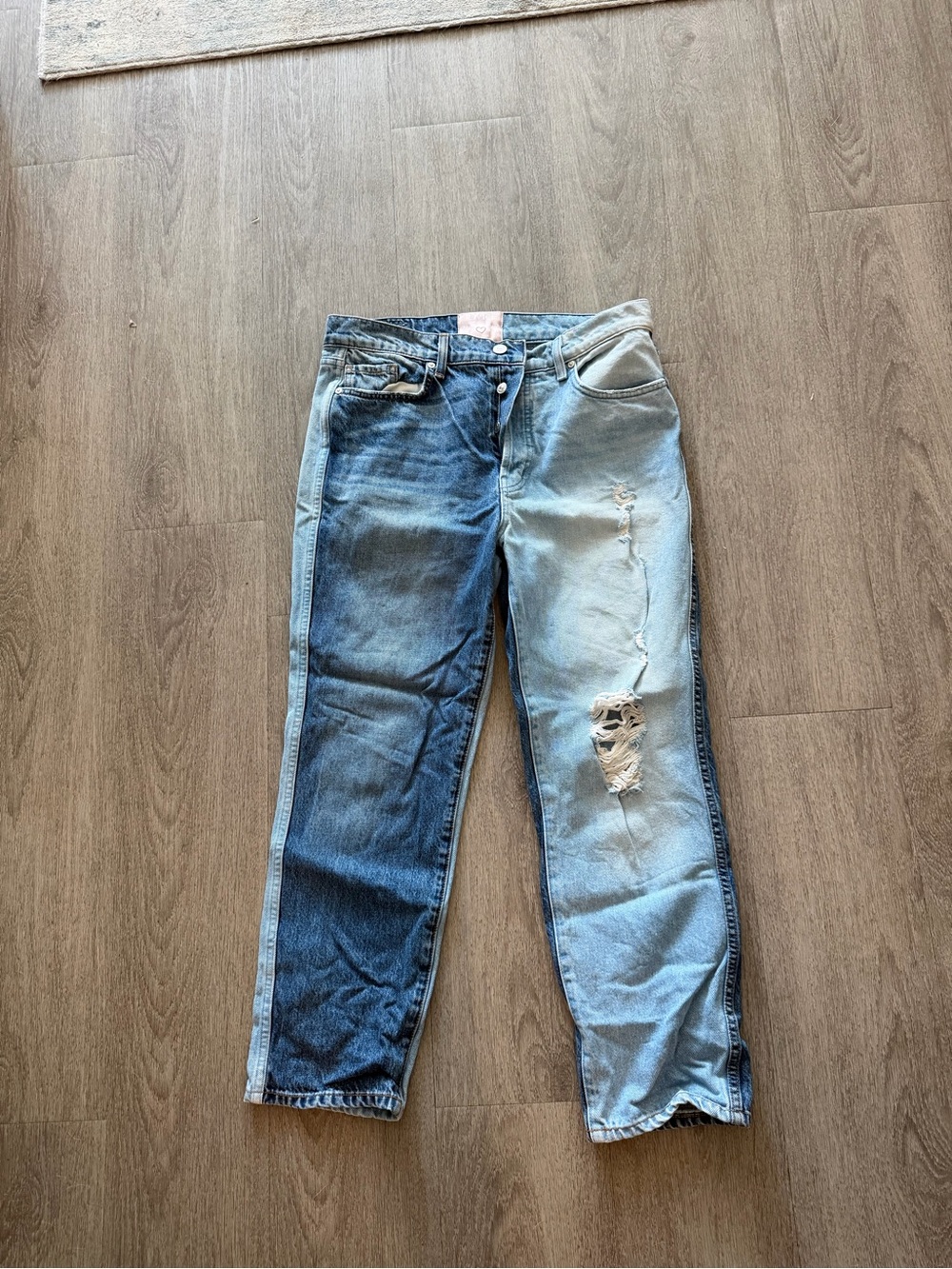 REVICE Two-Tone Light & Dark Blue Boyfriend Jeans